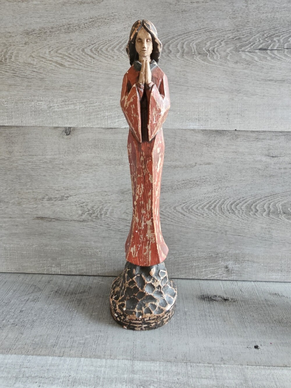 Hand Carved Wood Gospel Women Praying Rustic Country Folk Sculpture Carving 15”